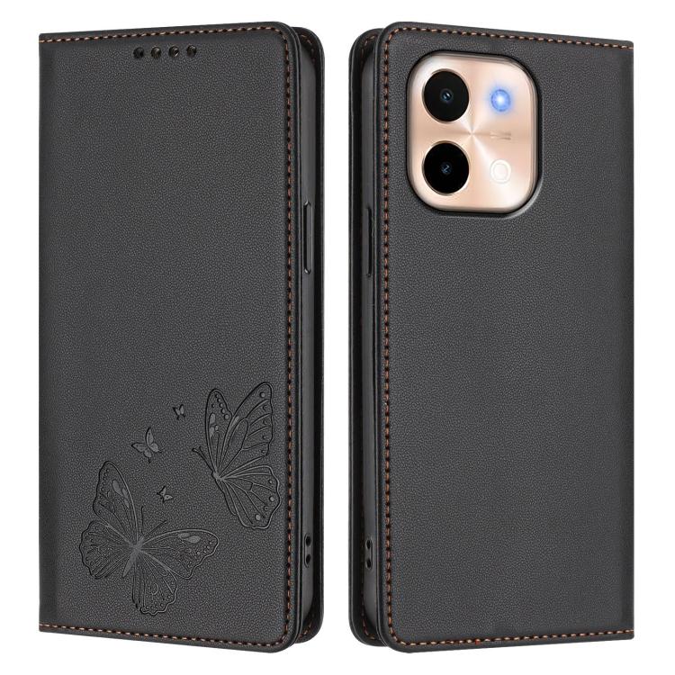 For vivo Y28 4G Global Strong Magnetic Dual Butterfly RFID Vegan Leather Phone Case