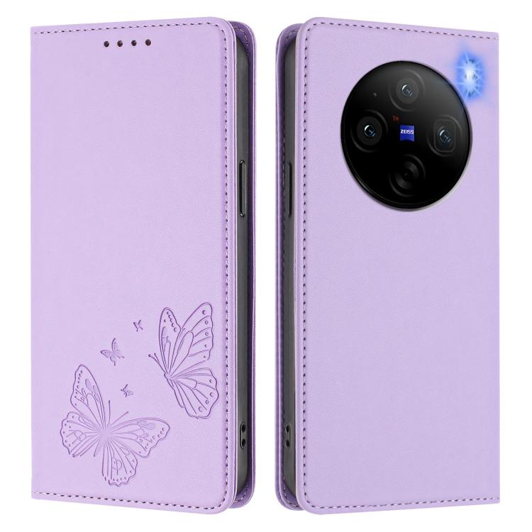 For vivo X100 Pro / X100s Pro 5G Strong Magnetic Dual Butterfly RFID Vegan Leather Phone Case