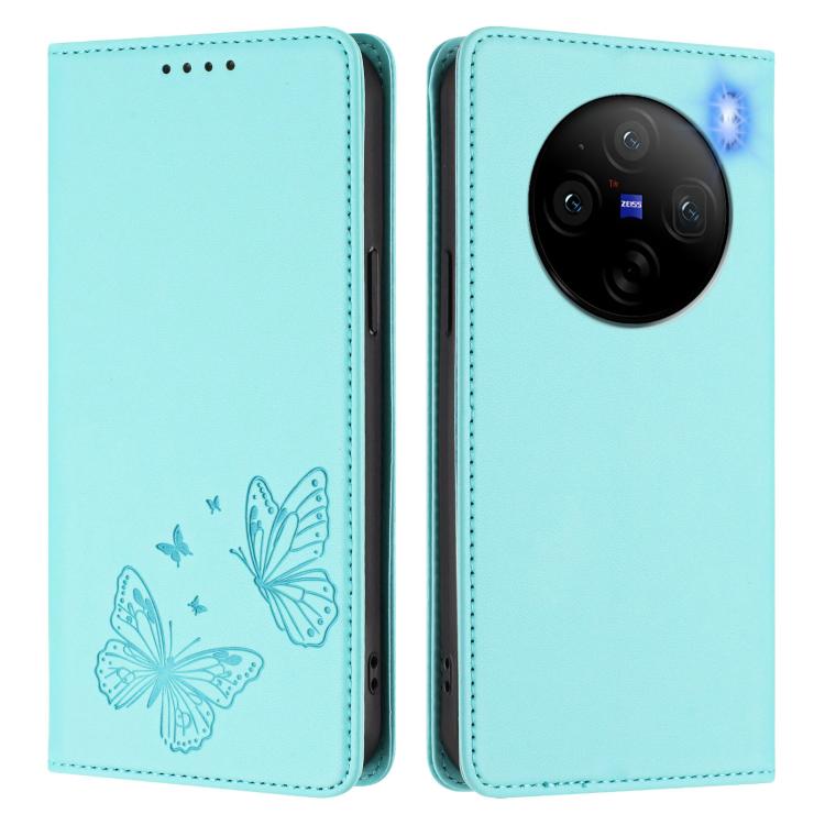 For vivo X100 Pro / X100s Pro 5G Strong Magnetic Dual Butterfly RFID Vegan Leather Phone Case