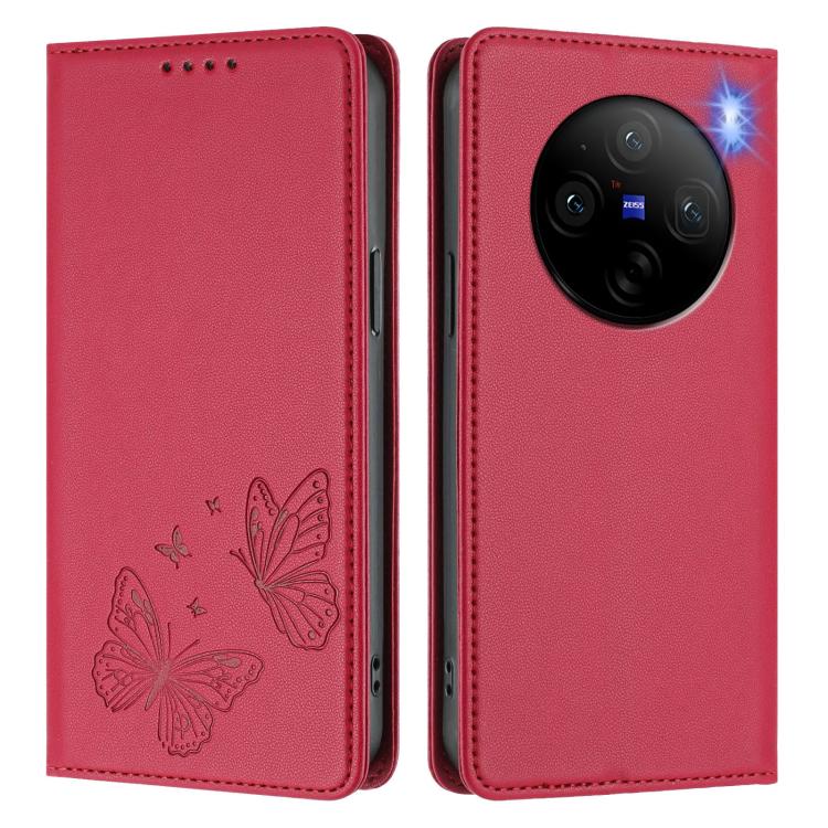 For vivo X100 Pro / X100s Pro 5G Strong Magnetic Dual Butterfly RFID Vegan Leather Phone Case