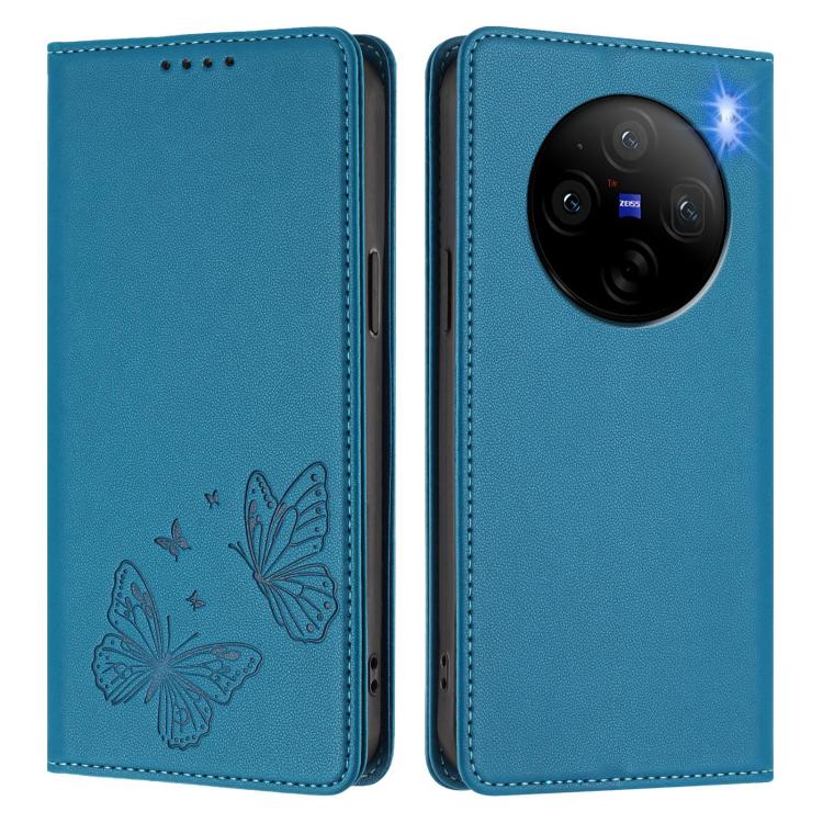 For vivo X100 Pro / X100s Pro 5G Strong Magnetic Dual Butterfly RFID Vegan Leather Phone Case