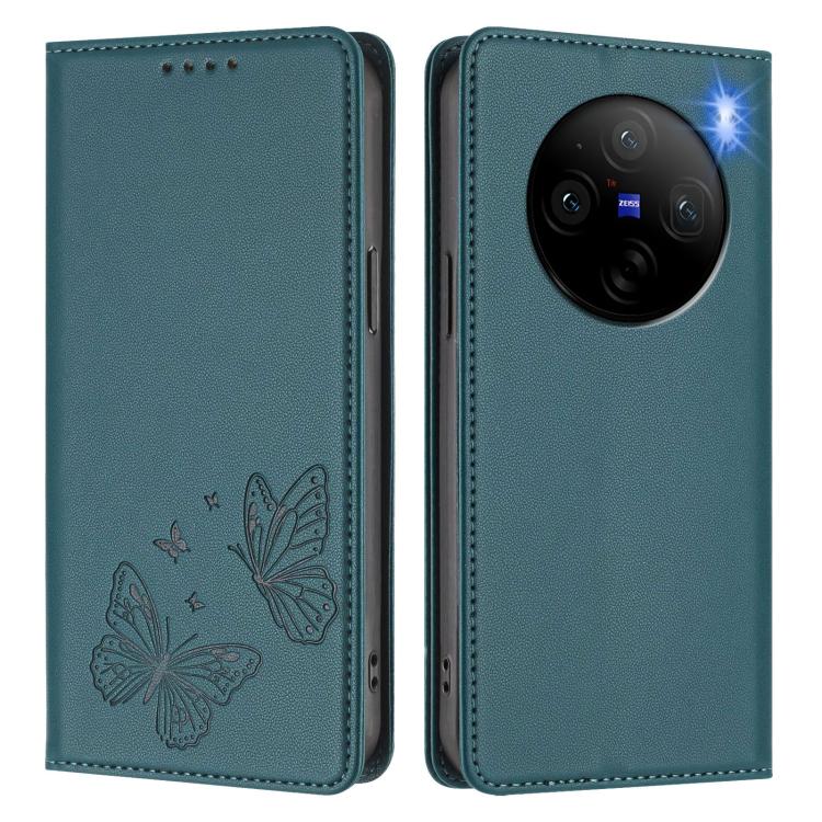 For vivo X100 Pro / X100s Pro 5G Strong Magnetic Dual Butterfly RFID Vegan Leather Phone Case