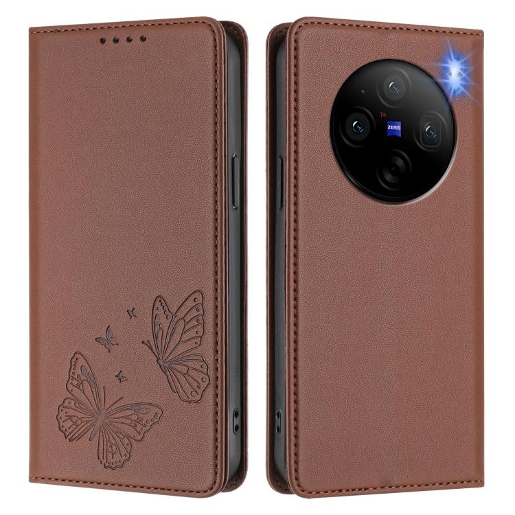 For vivo X100 Pro / X100s Pro 5G Strong Magnetic Dual Butterfly RFID Vegan Leather Phone Case
