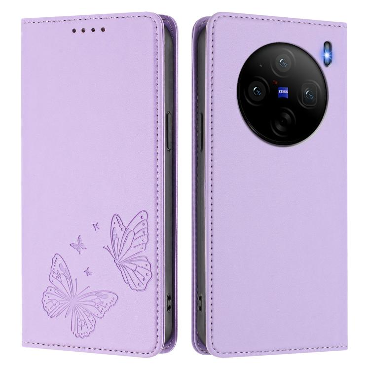 For vivo X100s 5G Strong Magnetic Dual Butterfly RFID Vegan Leather Phone Case