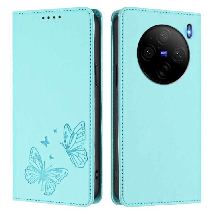 For vivo X100s 5G Strong Magnetic Dual Butterfly RFID Vegan Leather Phone Case