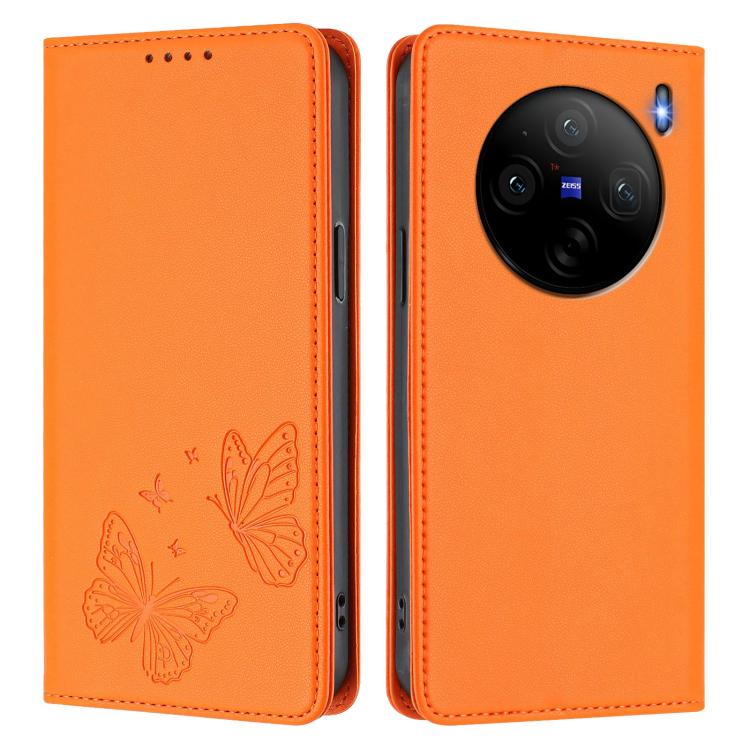 For vivo X100s 5G Strong Magnetic Dual Butterfly RFID Vegan Leather Phone Case