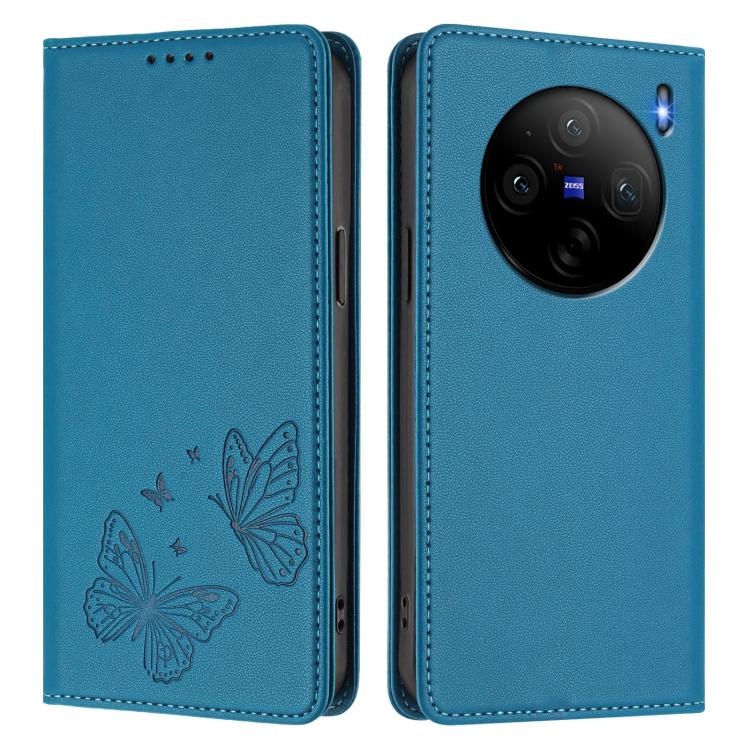 For vivo X100s 5G Strong Magnetic Dual Butterfly RFID Vegan Leather Phone Case