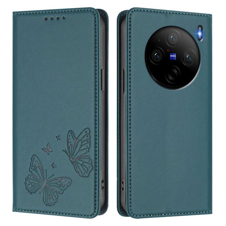 For vivo X100s 5G Strong Magnetic Dual Butterfly RFID Vegan Leather Phone Case