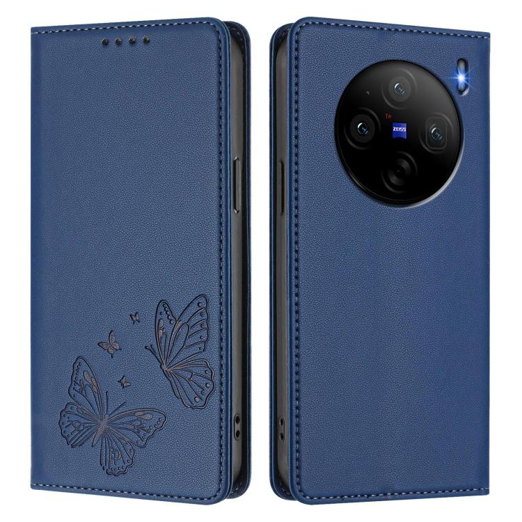 For vivo X100s 5G Strong Magnetic Dual Butterfly RFID Vegan Leather Phone Case