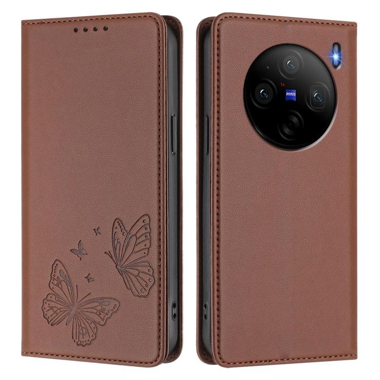 For vivo X100s 5G Strong Magnetic Dual Butterfly RFID Vegan Leather Phone Case