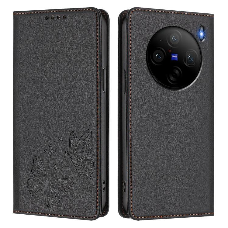 For vivo X100s 5G Strong Magnetic Dual Butterfly RFID Vegan Leather Phone Case