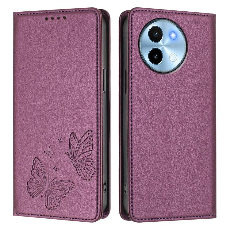 For vivo Y38 5G / T3x 5G Global Strong Magnetic Dual Butterfly RFID Vegan Leather Phone Case