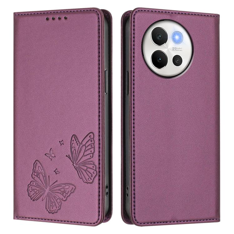 For vivo V40 Lite 5G / V30e 5G Global Strong Magnetic Dual Butterfly RFID Vegan Leather Phone Case
