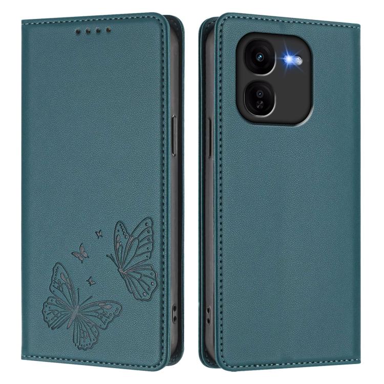 For vivo iQOO Z9x Strong Magnetic Dual Butterfly RFID Vegan Leather Phone Case