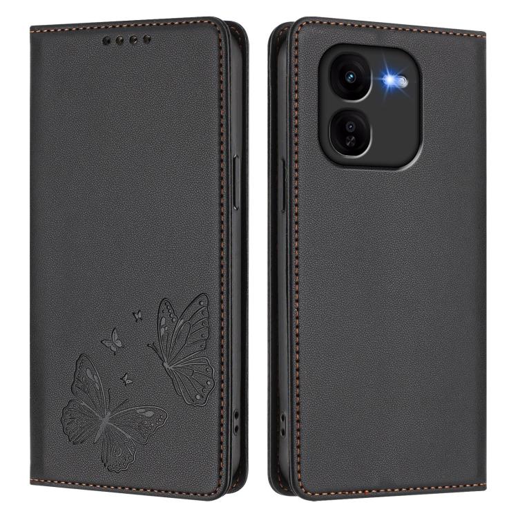 For vivo iQOO Z9x Strong Magnetic Dual Butterfly RFID Vegan Leather Phone Case
