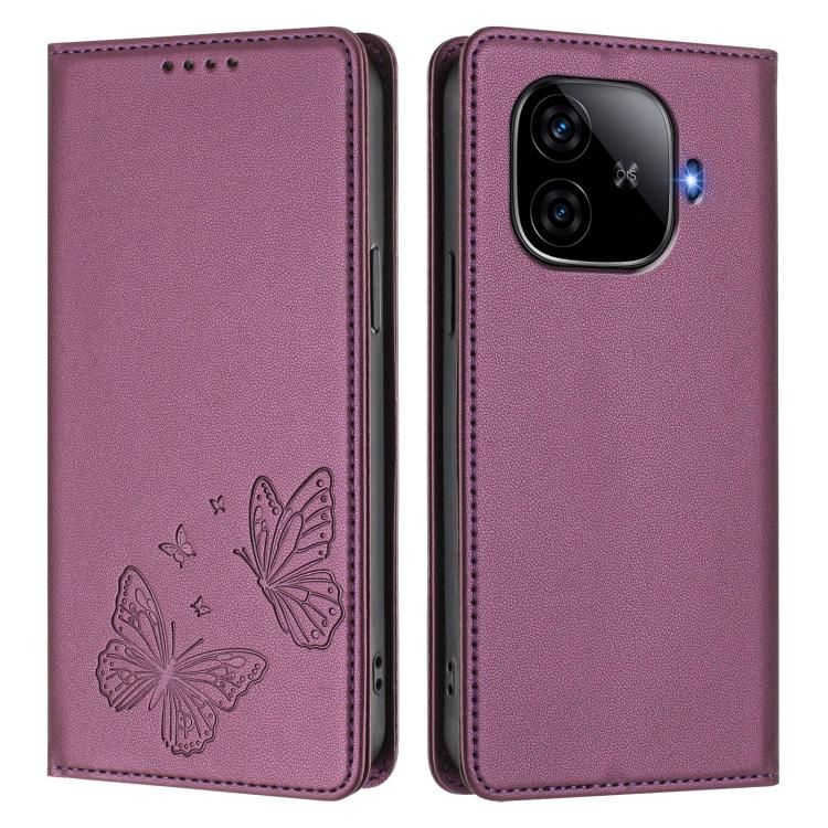 For vivo iQOO Z9 / Z9 Turbo Strong Magnetic Dual Butterfly RFID Vegan Leather Phone Case