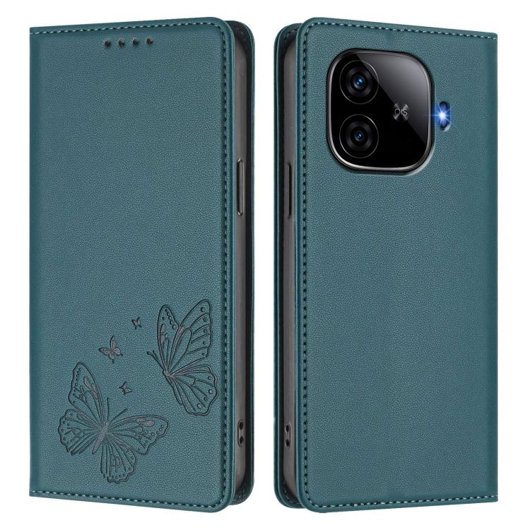 For vivo iQOO Z9 / Z9 Turbo Strong Magnetic Dual Butterfly RFID Vegan Leather Phone Case