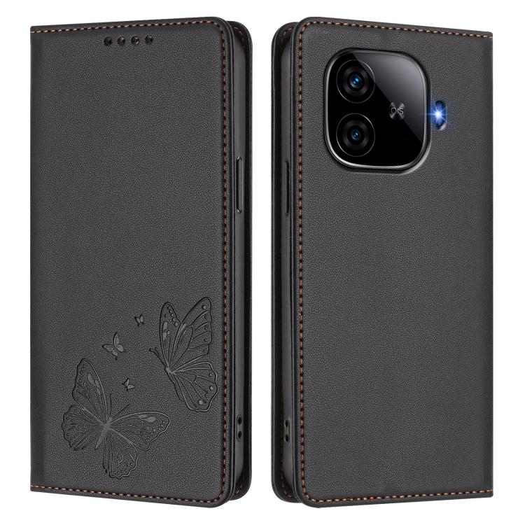 For vivo iQOO Z9 / Z9 Turbo Strong Magnetic Dual Butterfly RFID Vegan Leather Phone Case
