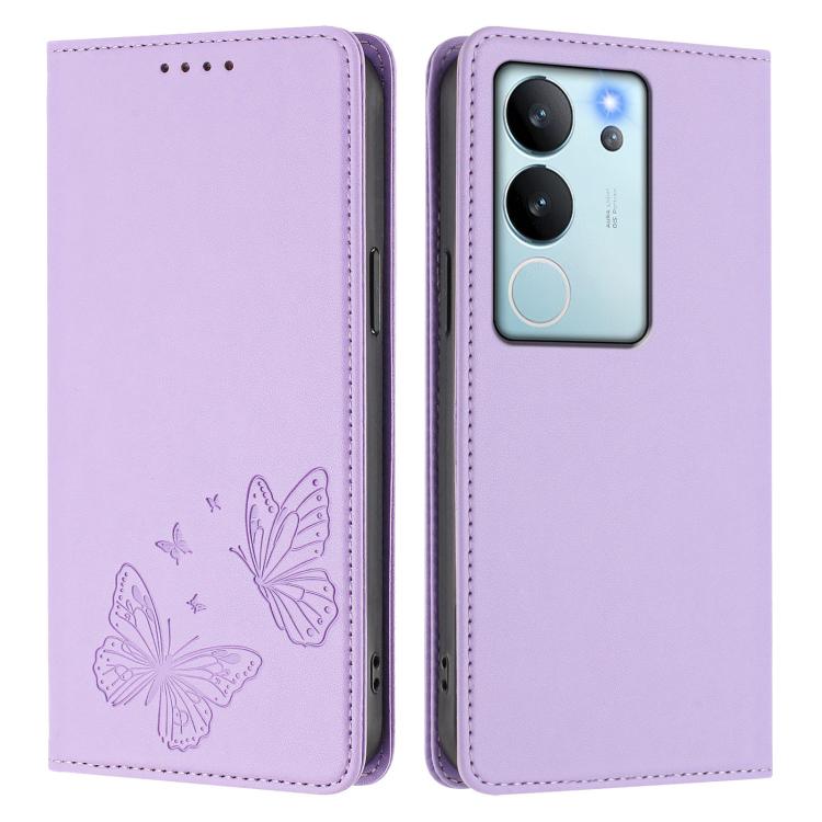 For vivo V29e 5G / Y200 5G / V30 Lite 5G Global Strong Magnetic Dual Butterfly RFID Vegan Leather Phone Case
