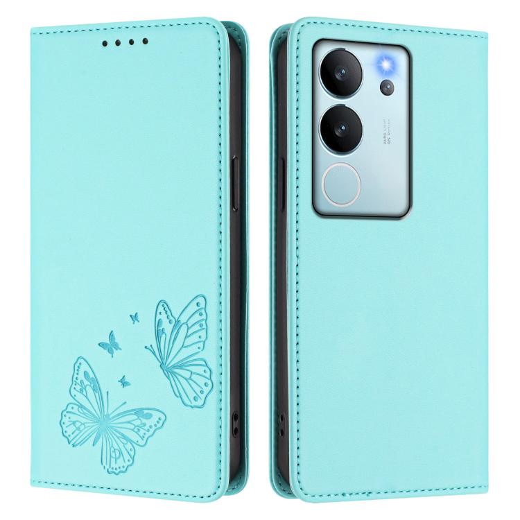 For vivo V29e 5G / Y200 5G / V30 Lite 5G Global Strong Magnetic Dual Butterfly RFID Vegan Leather Phone Case