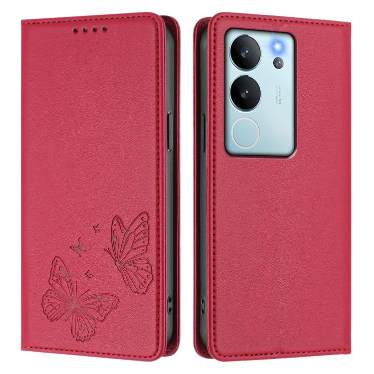 For vivo V29e 5G / Y200 5G / V30 Lite 5G Global Strong Magnetic Dual Butterfly RFID Vegan Leather Phone Case