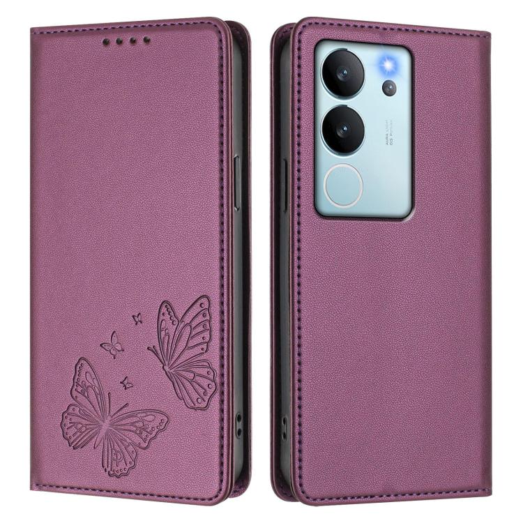 For vivo V29e 5G / Y200 5G / V30 Lite 5G Global Strong Magnetic Dual Butterfly RFID Vegan Leather Phone Case
