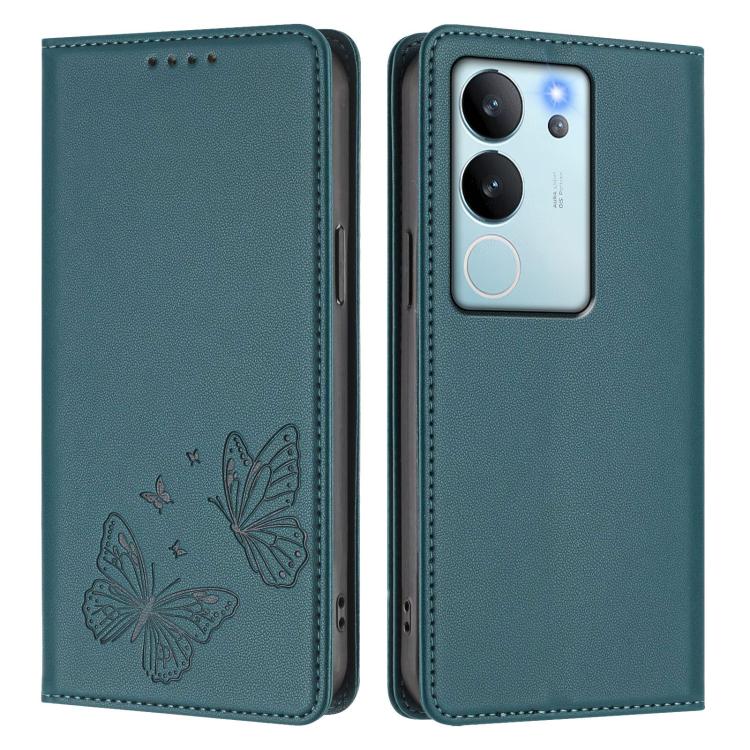 For vivo V29e 5G / Y200 5G / V30 Lite 5G Global Strong Magnetic Dual Butterfly RFID Vegan Leather Phone Case