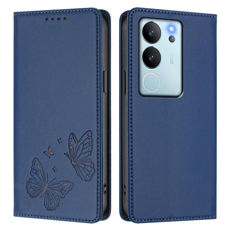 For vivo V29e 5G / Y200 5G / V30 Lite 5G Global Strong Magnetic Dual Butterfly RFID Vegan Leather Phone Case