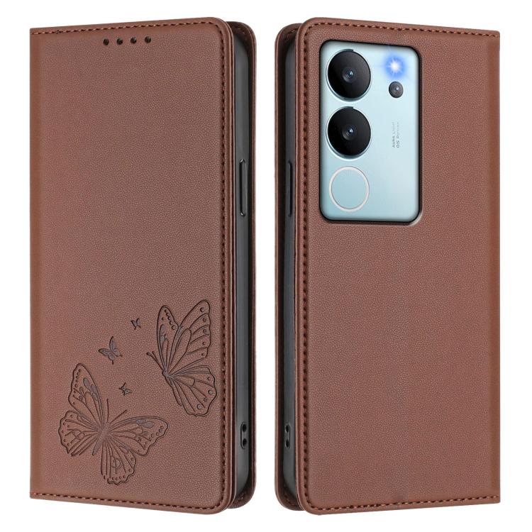 For vivo V29e 5G / Y200 5G / V30 Lite 5G Global Strong Magnetic Dual Butterfly RFID Vegan Leather Phone Case
