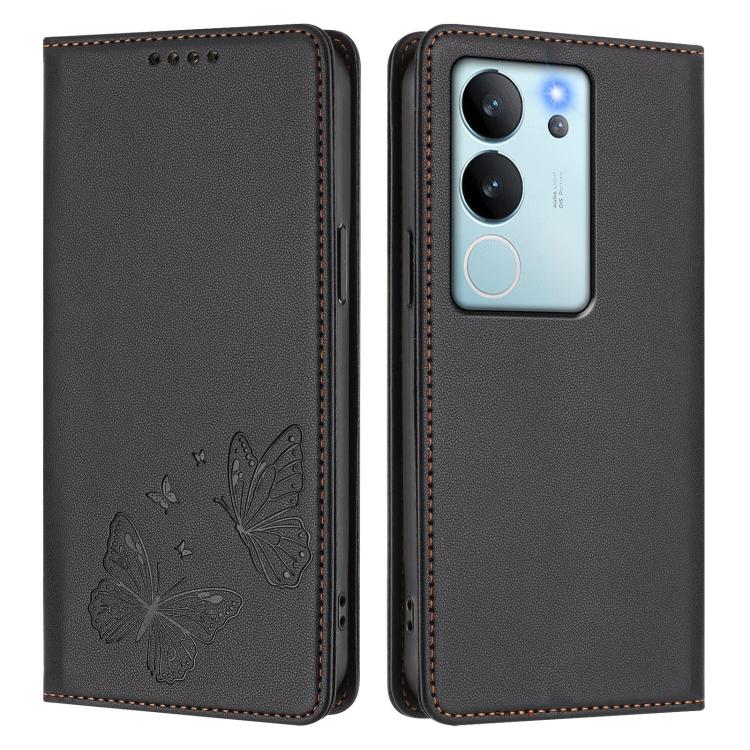 For vivo V29e 5G / Y200 5G / V30 Lite 5G Global Strong Magnetic Dual Butterfly RFID Vegan Leather Phone Case