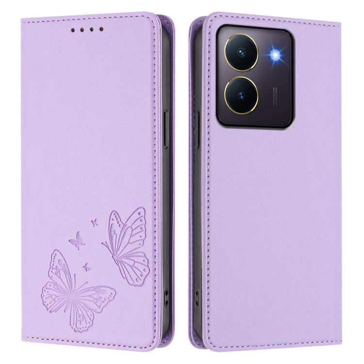 For vivo Y27s 4G / Y36 4G Strong Magnetic Dual Butterfly RFID Vegan Leather Phone Case