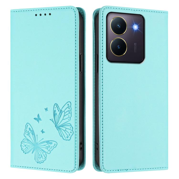 For vivo Y27s 4G / Y36 4G Strong Magnetic Dual Butterfly RFID Vegan Leather Phone Case