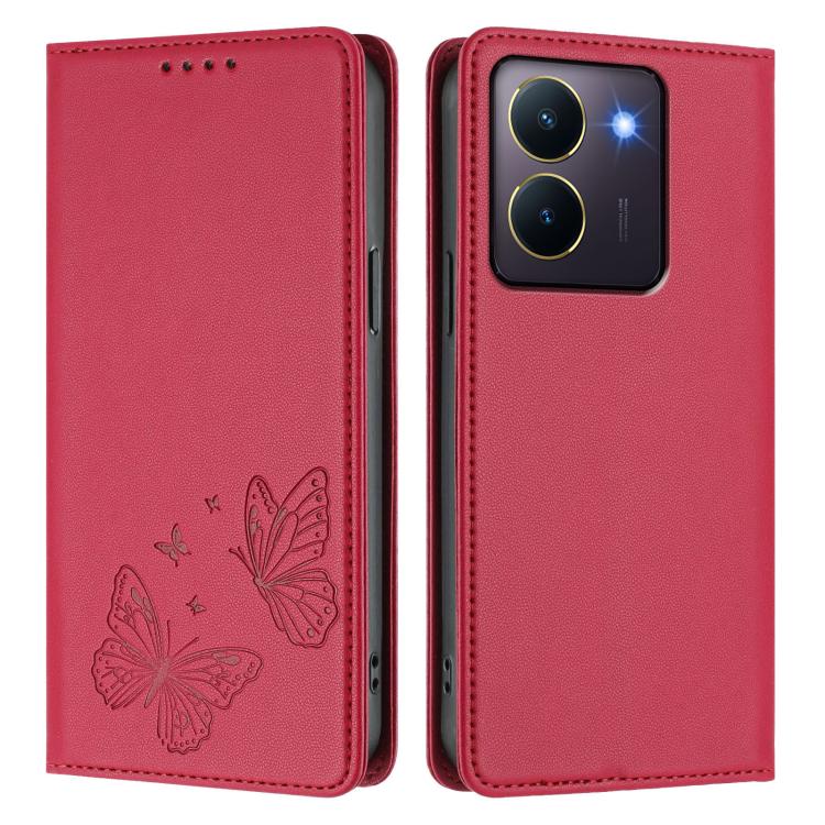 For vivo Y27s 4G / Y36 4G Strong Magnetic Dual Butterfly RFID Vegan Leather Phone Case