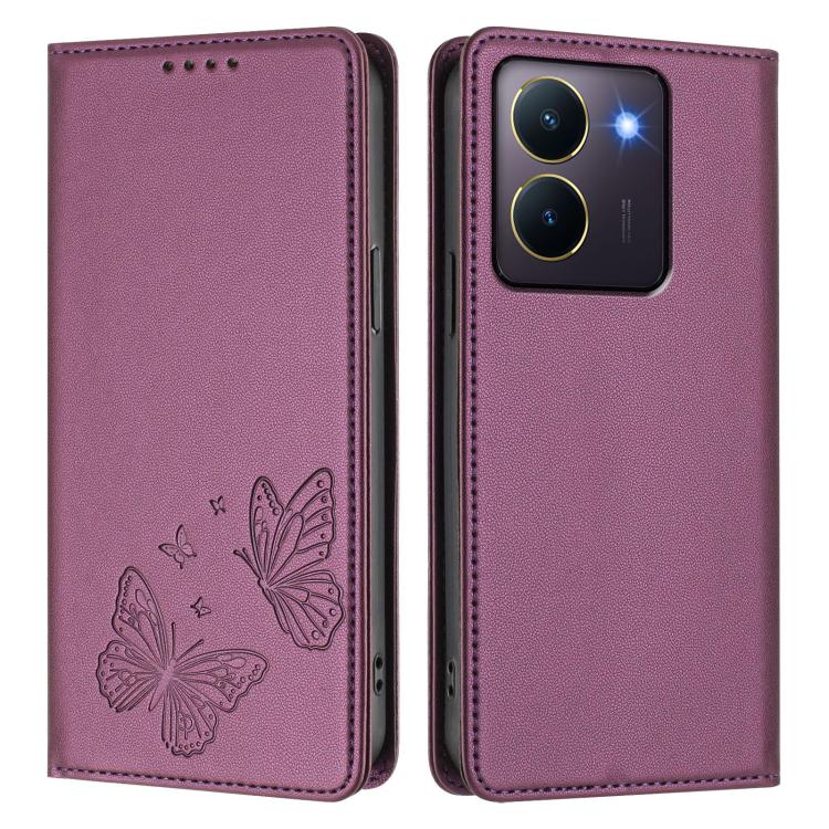 For vivo Y27s 4G / Y36 4G Strong Magnetic Dual Butterfly RFID Vegan Leather Phone Case