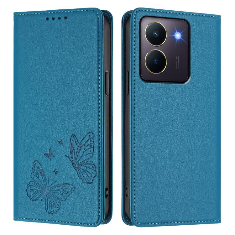 For vivo Y27s 4G / Y36 4G Strong Magnetic Dual Butterfly RFID Vegan Leather Phone Case