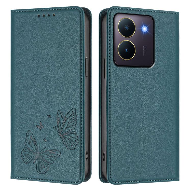 For vivo Y27s 4G / Y36 4G Strong Magnetic Dual Butterfly RFID Vegan Leather Phone Case