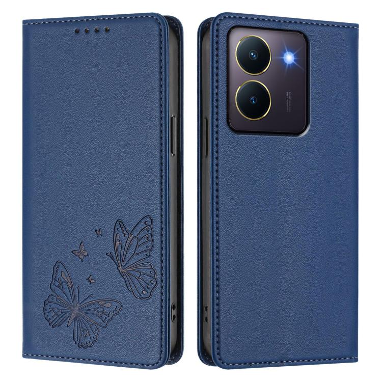 For vivo Y27s 4G / Y36 4G Strong Magnetic Dual Butterfly RFID Vegan Leather Phone Case