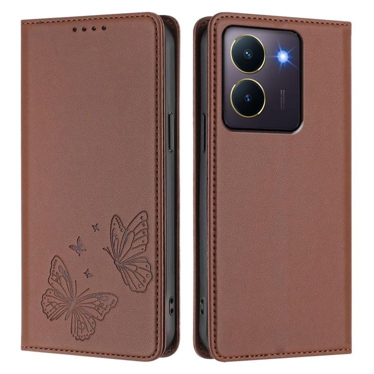 For vivo Y27s 4G / Y36 4G Strong Magnetic Dual Butterfly RFID Vegan Leather Phone Case