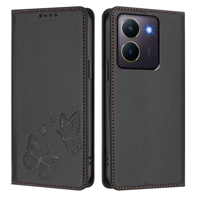 For vivo Y27s 4G / Y36 4G Strong Magnetic Dual Butterfly RFID Vegan Leather Phone Case