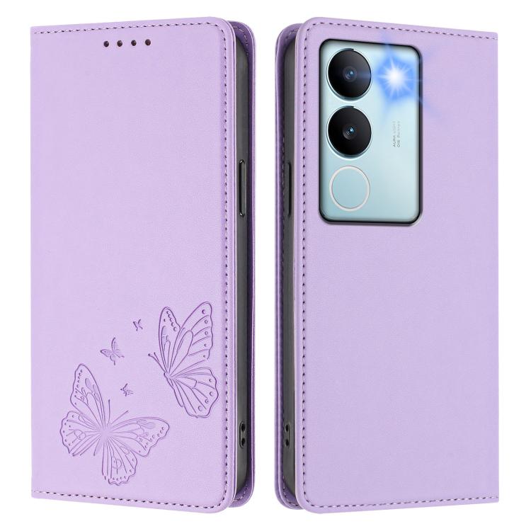 For vivo V29 / V29 Pro Global Strong Magnetic Dual Butterfly RFID Vegan Leather Phone Case