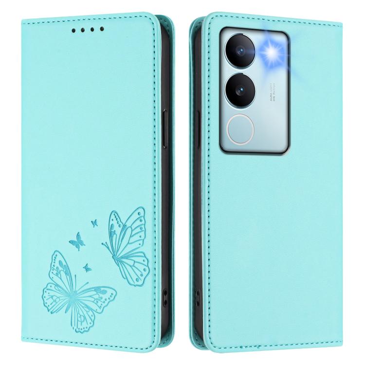 For vivo V29 / V29 Pro Global Strong Magnetic Dual Butterfly RFID Vegan Leather Phone Case