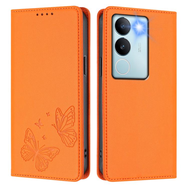 For vivo V29 / V29 Pro Global Strong Magnetic Dual Butterfly RFID Vegan Leather Phone Case