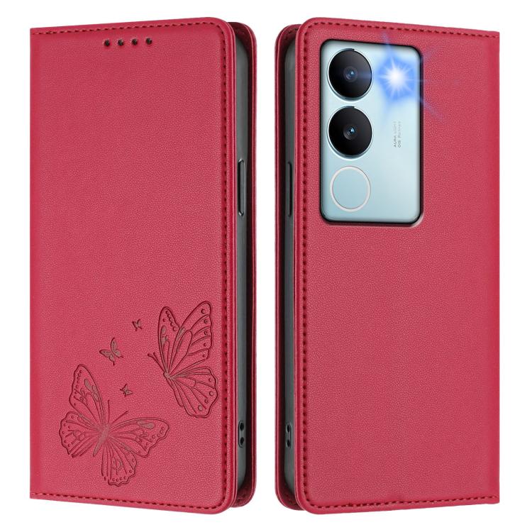 For vivo V29 / V29 Pro Global Strong Magnetic Dual Butterfly RFID Vegan Leather Phone Case
