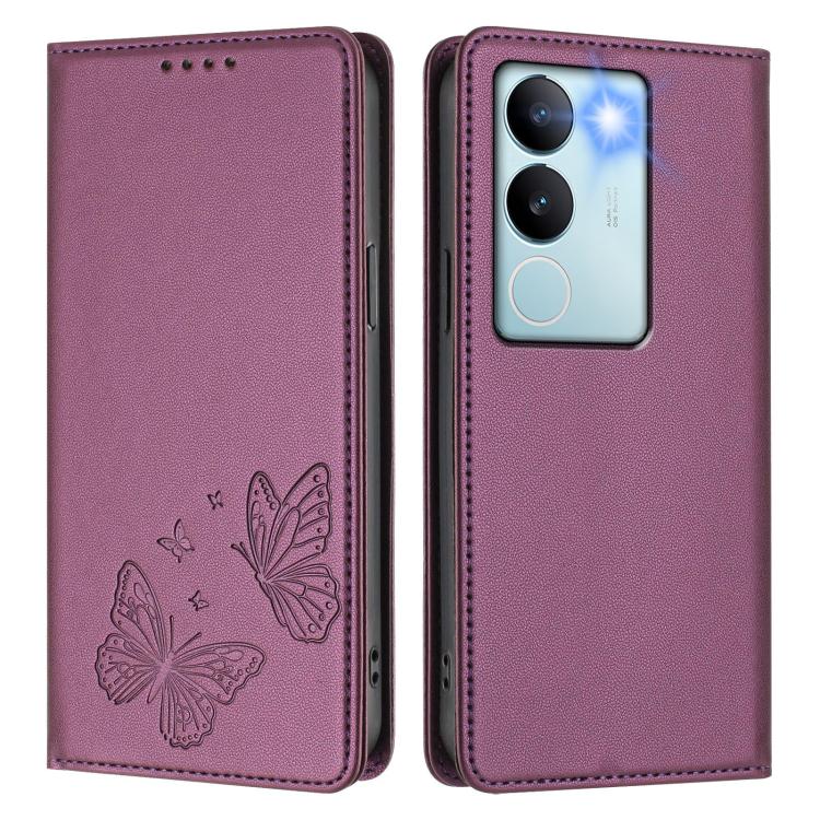 For vivo V29 / V29 Pro Global Strong Magnetic Dual Butterfly RFID Vegan Leather Phone Case