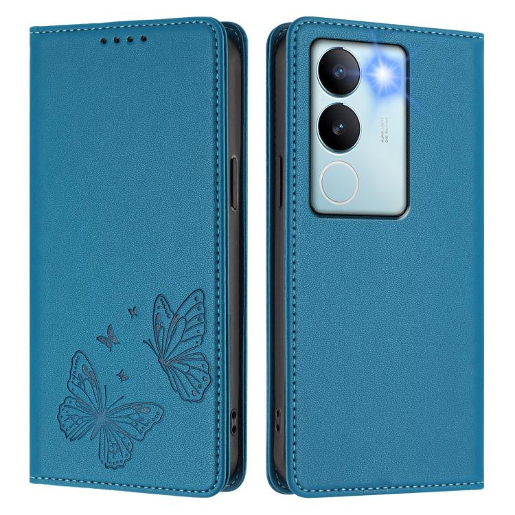 For vivo V29 / V29 Pro Global Strong Magnetic Dual Butterfly RFID Vegan Leather Phone Case