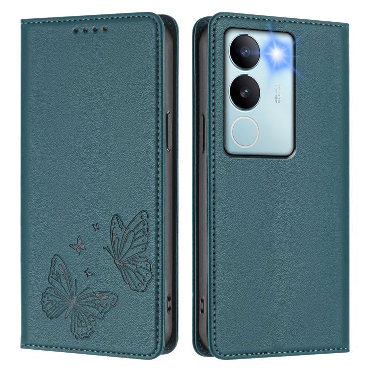 For vivo V29 / V29 Pro Global Strong Magnetic Dual Butterfly RFID Vegan Leather Phone Case