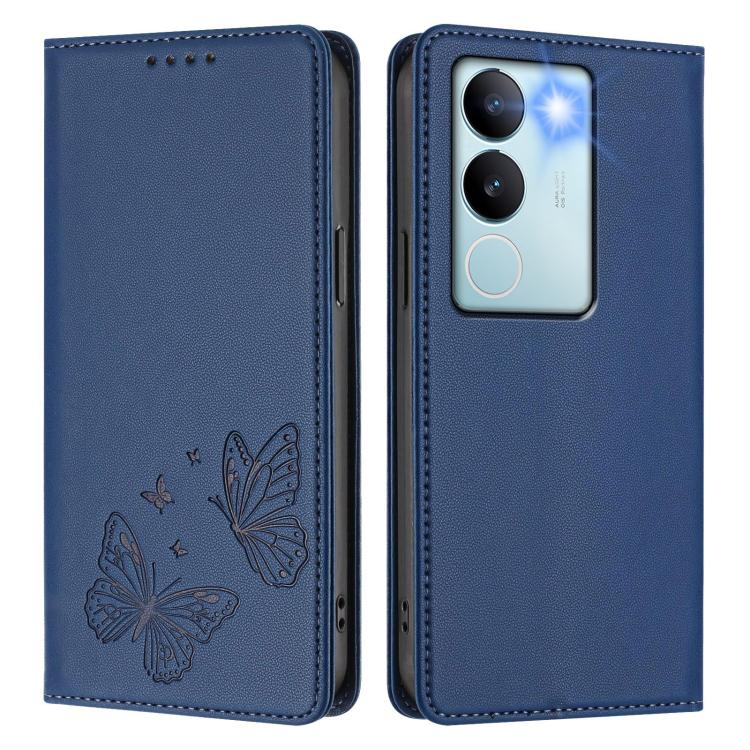 For vivo V29 / V29 Pro Global Strong Magnetic Dual Butterfly RFID Vegan Leather Phone Case