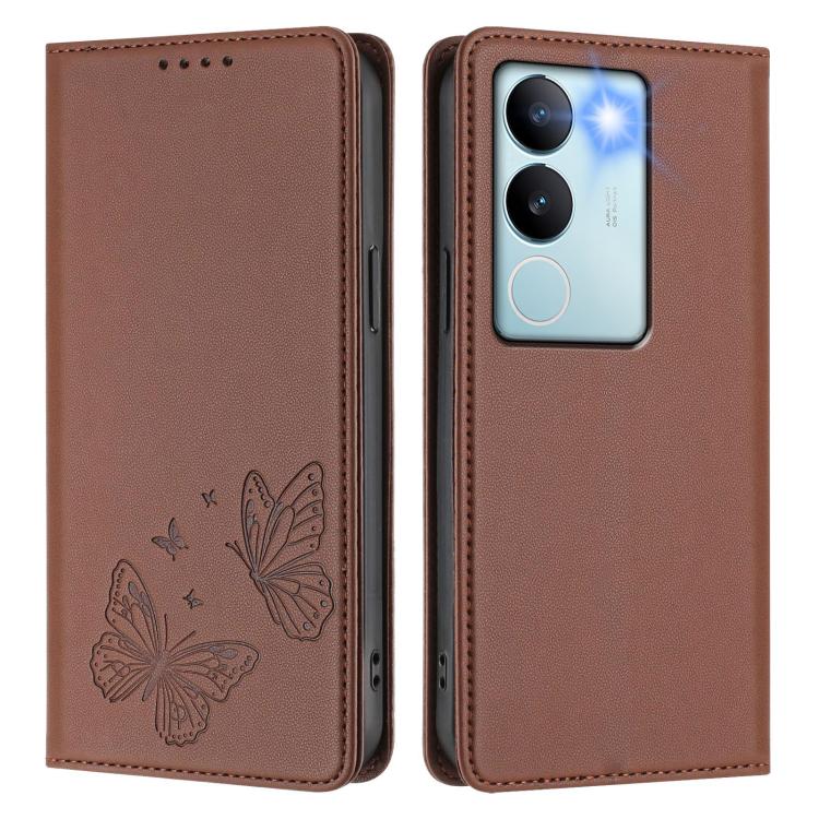 For vivo V29 / V29 Pro Global Strong Magnetic Dual Butterfly RFID Vegan Leather Phone Case