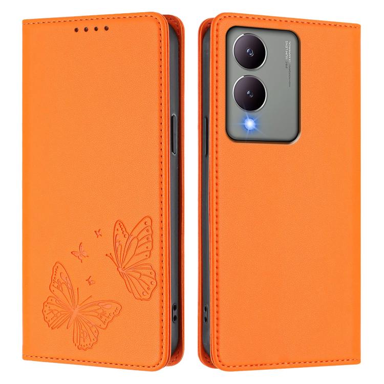 For vivo Y17s 4G  Global / 5G India Strong Magnetic Dual Butterfly RFID Vegan Leather Phone Case