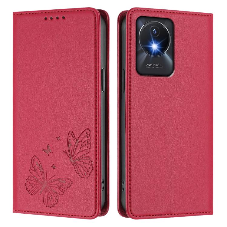 For vivo Y02a 4G / Y02 4G / Y11 / Y02t Strong Magnetic Dual Butterfly RFID Vegan Leather Phone Case